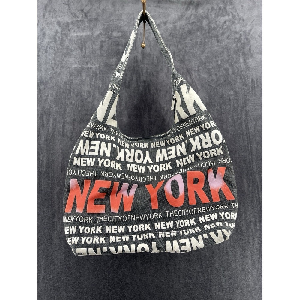 Robin Ruth New York Canvas Shoulder Hobo‎ Bag Red Lining Zip Top Purse Handbag